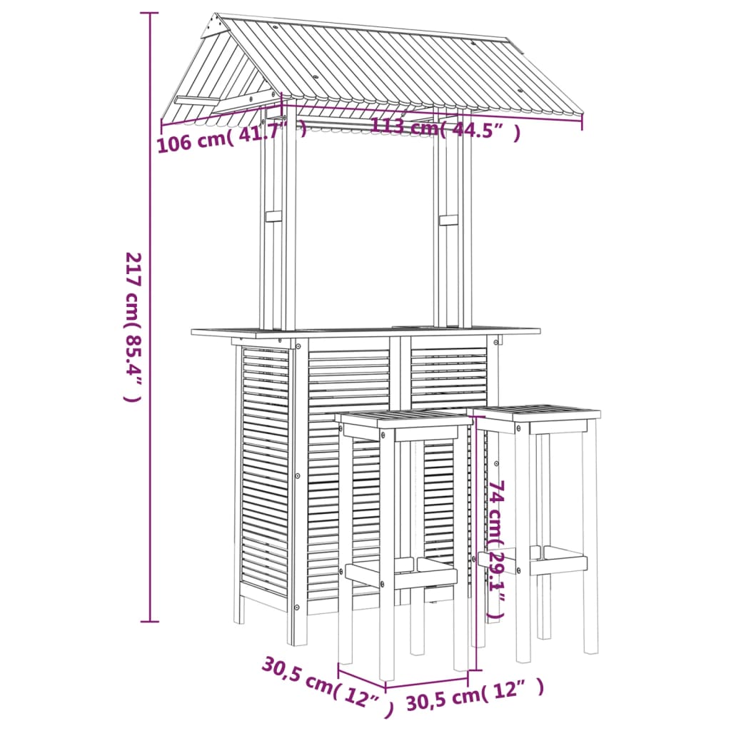 Set da Bar per Giardino 3 pz in Legno Massello di Acacia | homemem39