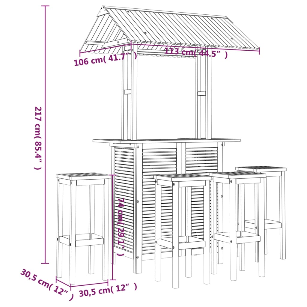 Set da Bar per Giardino 5 pz in Legno Massello di Acacia | homemem39
