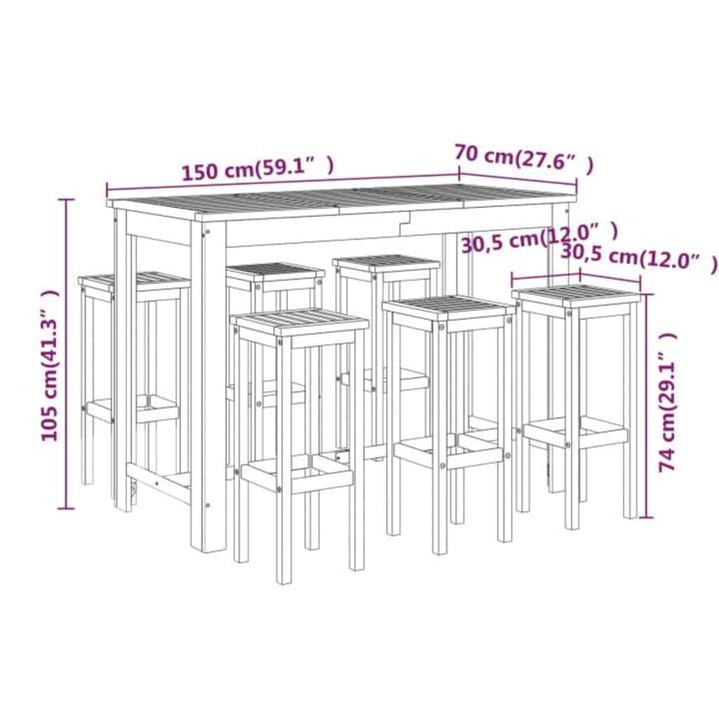 Set da Bar da Giardino 7 pz in Legno Massello di Acacia | homemem39