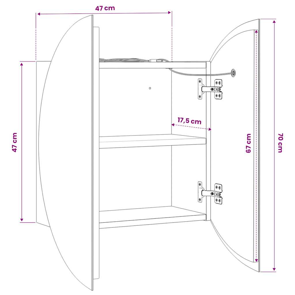 Armadio da Bagno con Specchio Rotondo e LED Nero 47x47x17,5 cm | homemem39