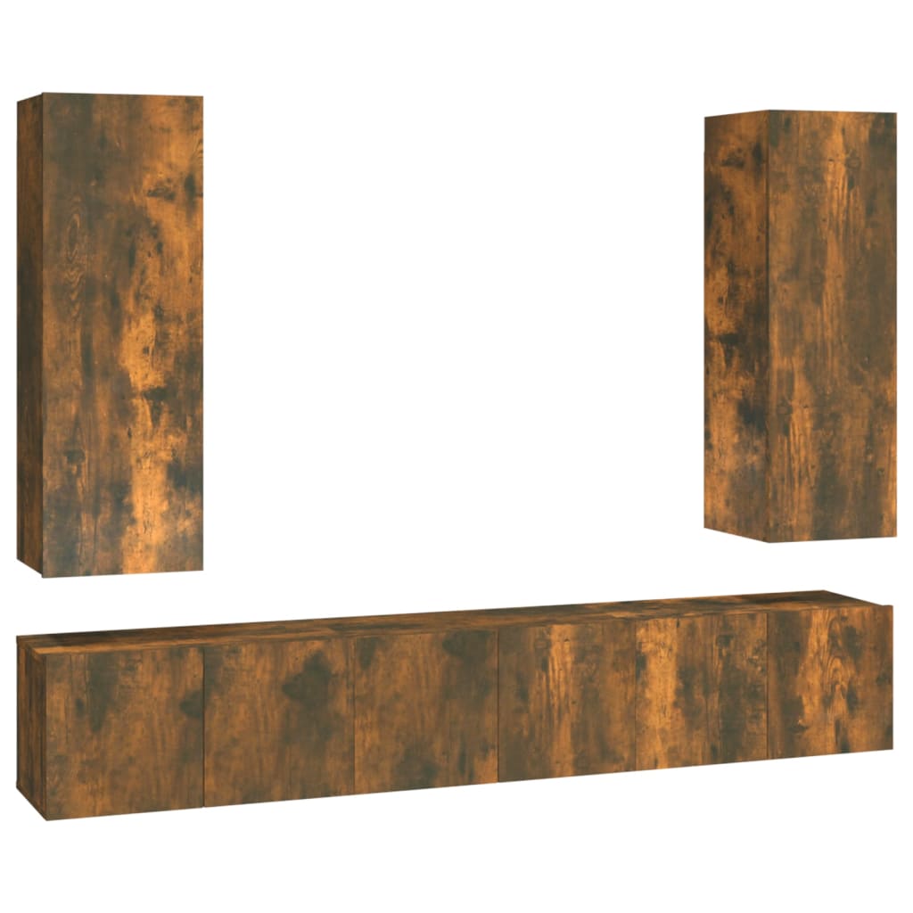 Set di Mobili Porta TV 5 pz Rovere Fumo in Legno Multistrato - homemem39