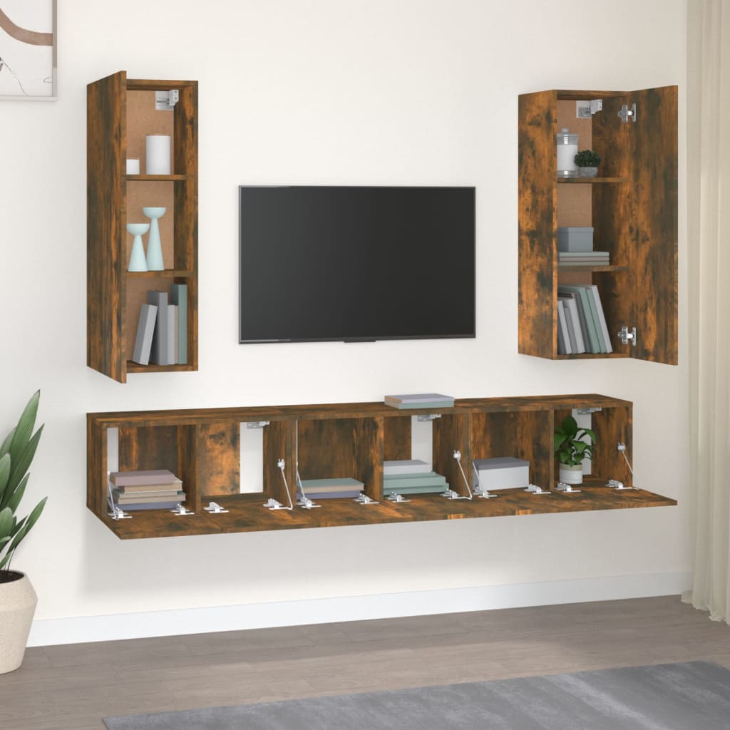 Set di Mobili Porta TV 5 pz Rovere Fumo in Legno Multistrato - homemem39