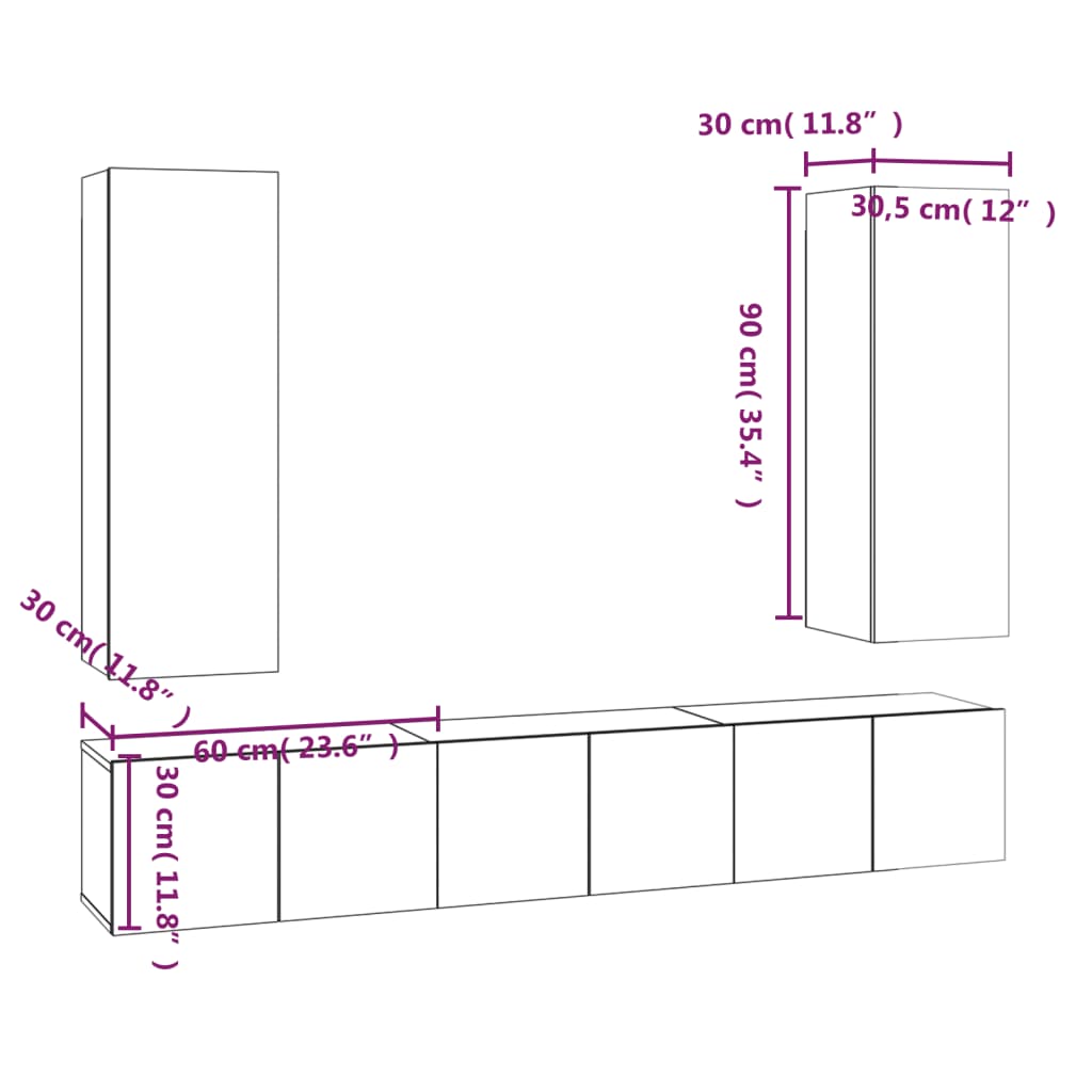 Set di Mobili Porta TV 5 pz Rovere Fumo in Legno Multistrato - homemem39