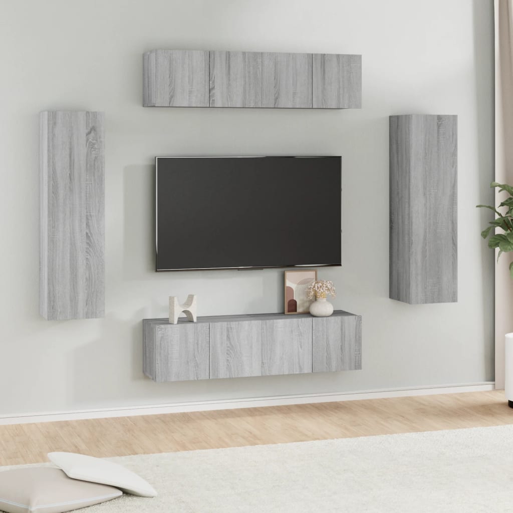 Set di Mobili Porta TV 6 pz Grigio Sonoma in Legno Multistrato - homemem39