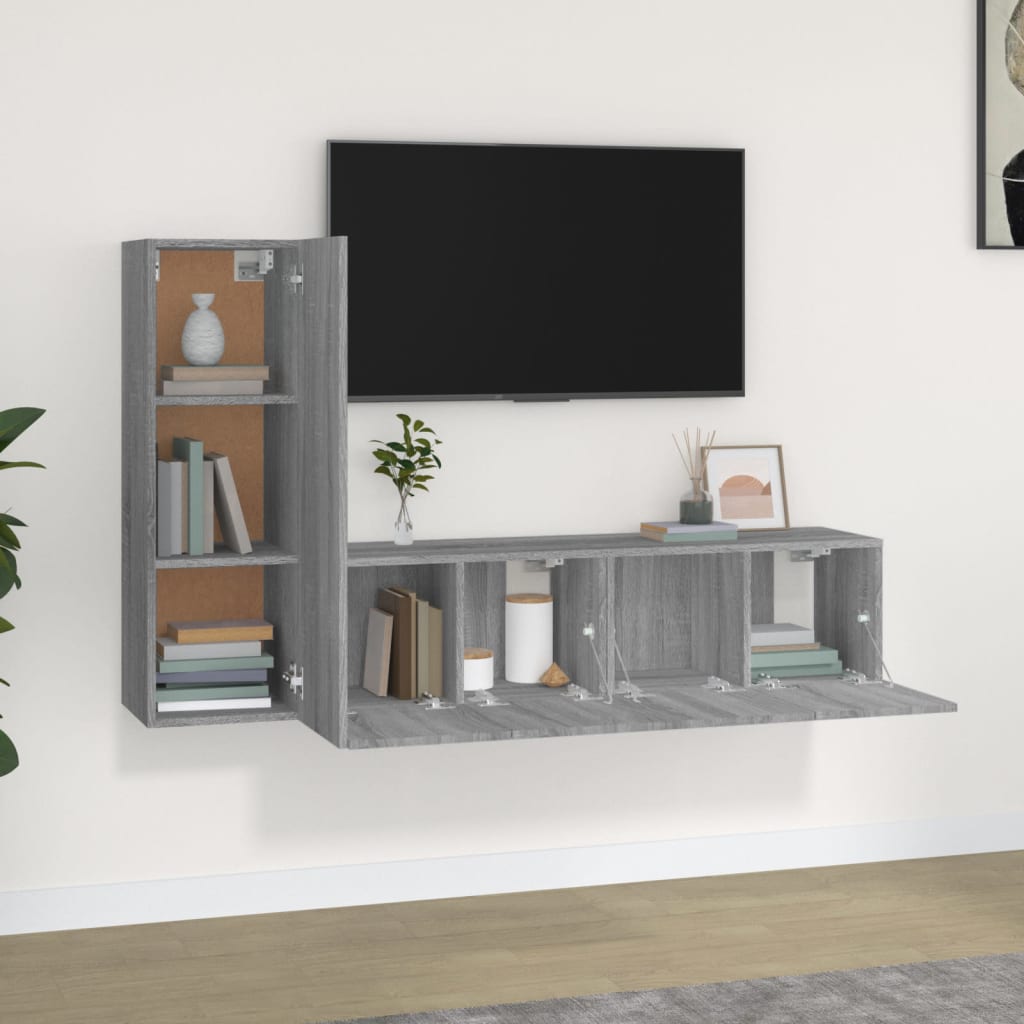 Set Mobili Porta TV 3 pz Grigio Sonoma in Legno Multistrato - homemem39