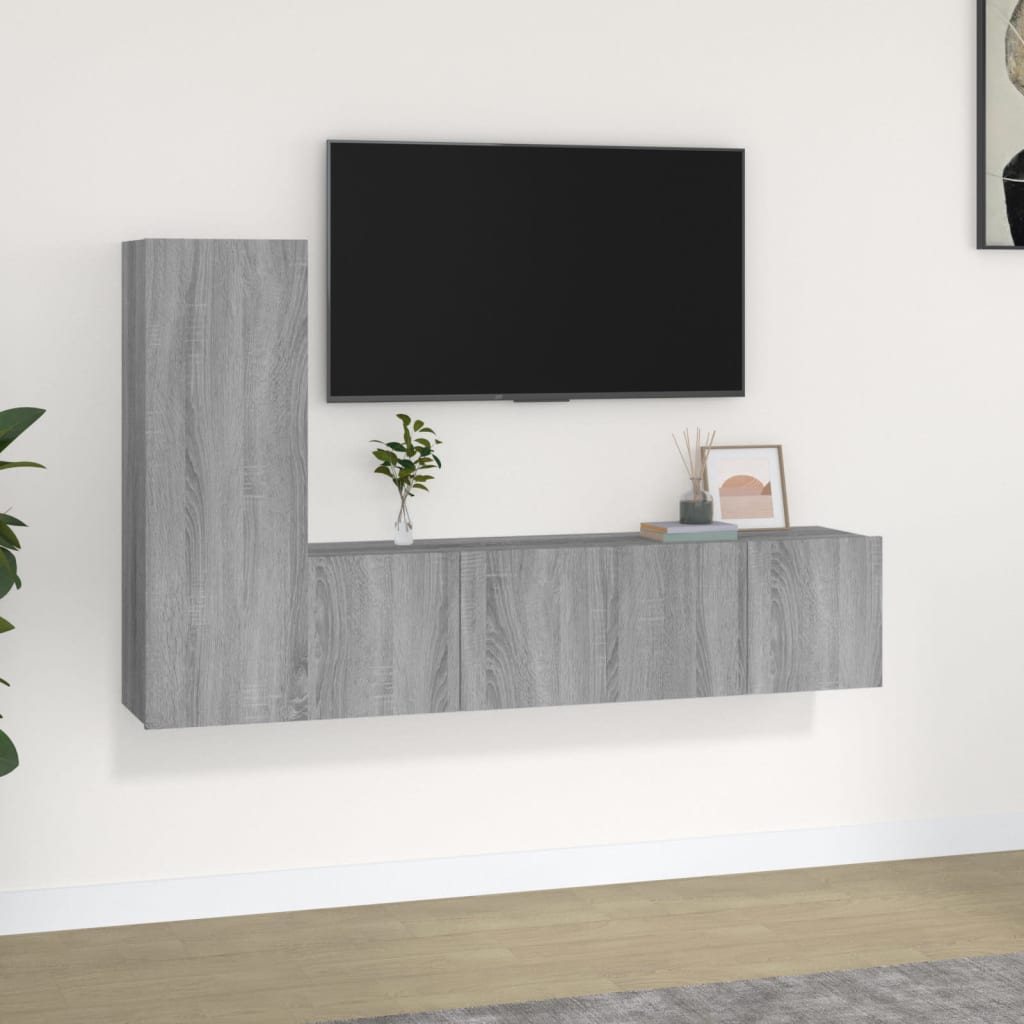 Set Mobili Porta TV 3 pz Grigio Sonoma in Legno Multistrato - homemem39