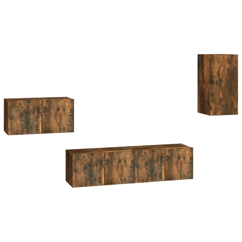 Set di Mobili Porta TV 4 pz Rovere Fumo in Legno Multistrato - homemem39