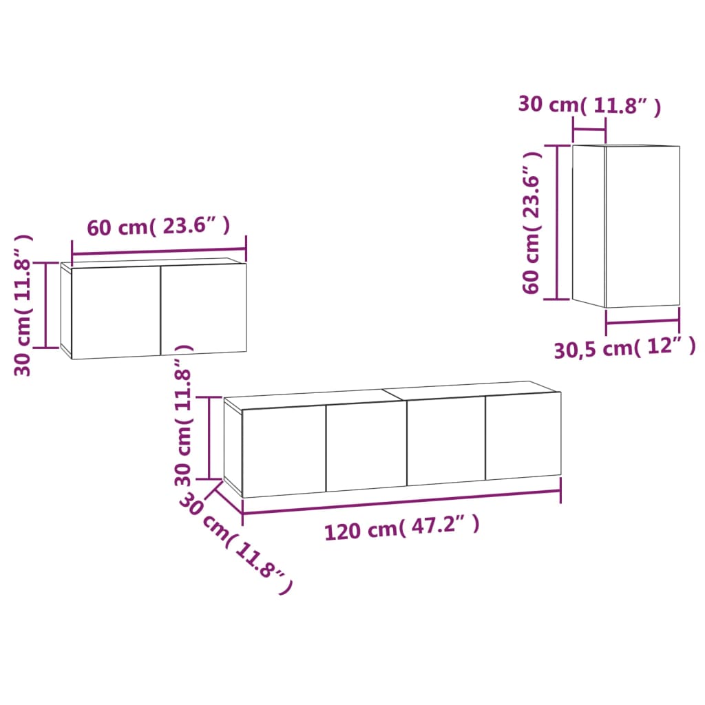 Set di Mobili Porta TV 4 pz Rovere Fumo in Legno Multistrato - homemem39