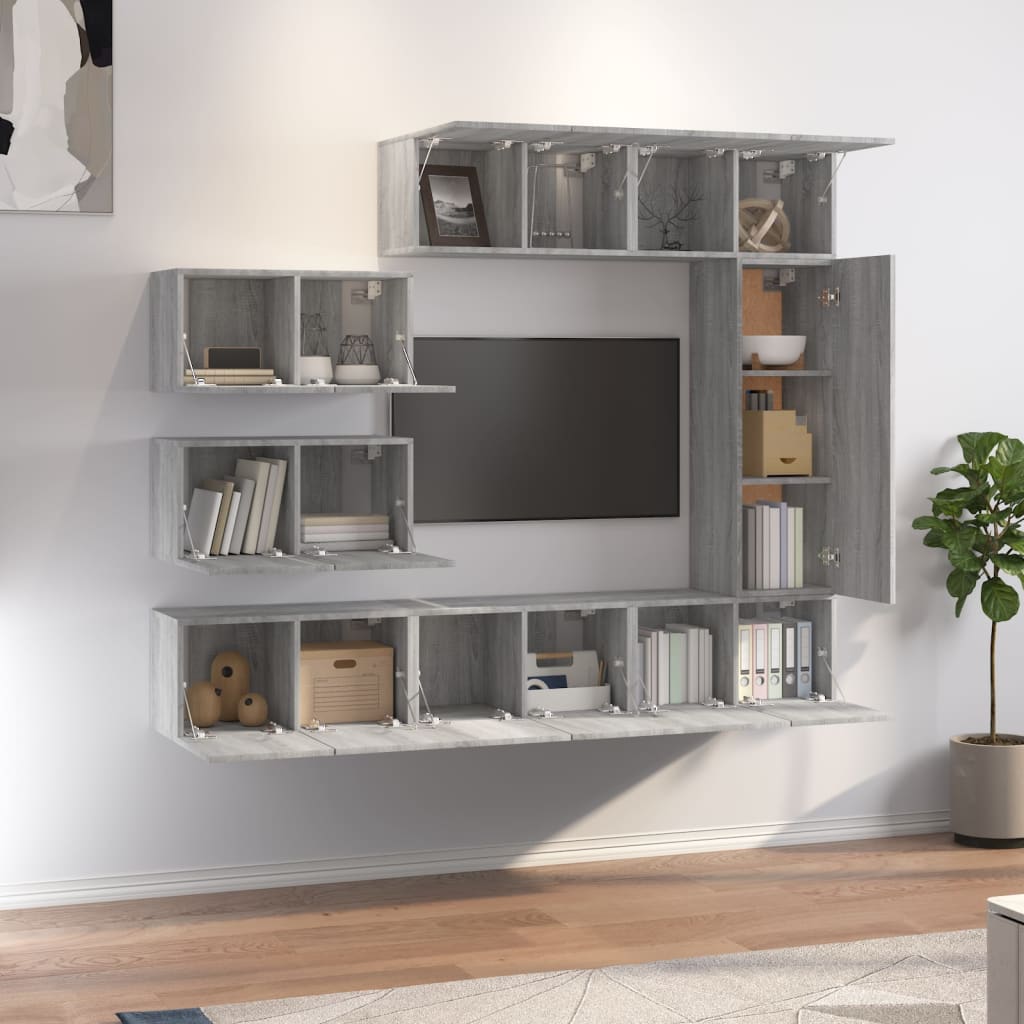 Set Mobili Porta TV 8pz Grigio Sonoma in Legno Multistrato - homemem39