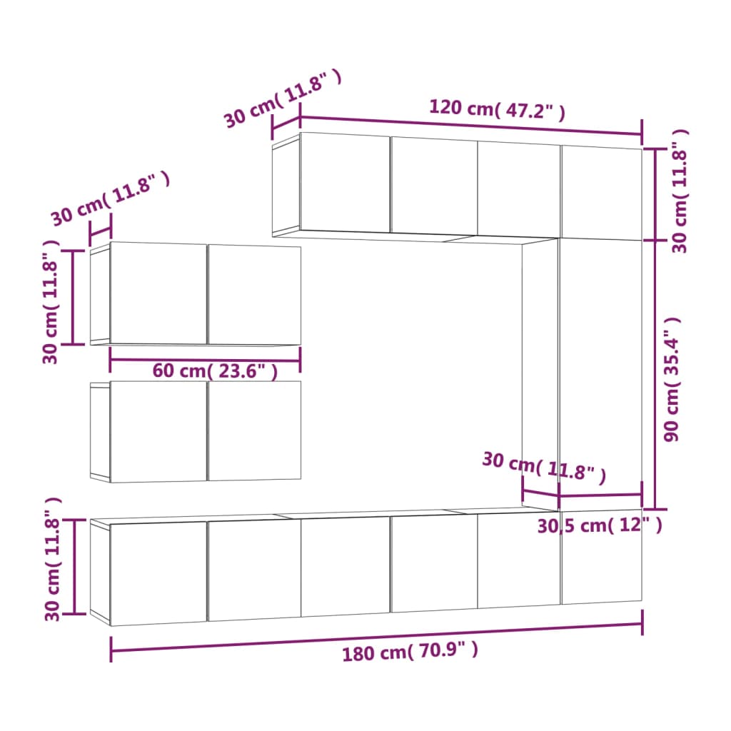 Set Mobili Porta TV 8pz Grigio Sonoma in Legno Multistrato | homemem39