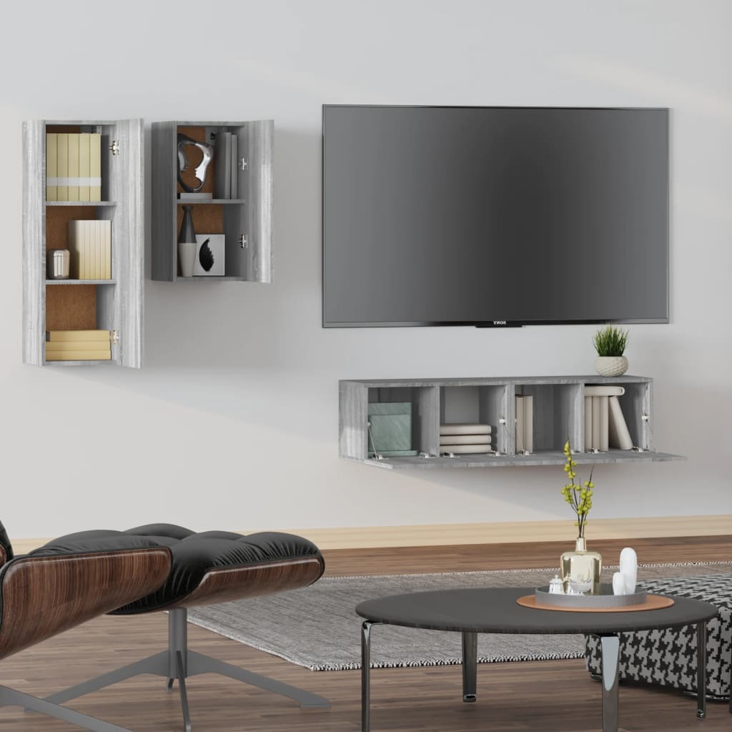 Set di Mobili Porta TV 4 pz Grigio Sonoma in Legno Multistrato - homemem39