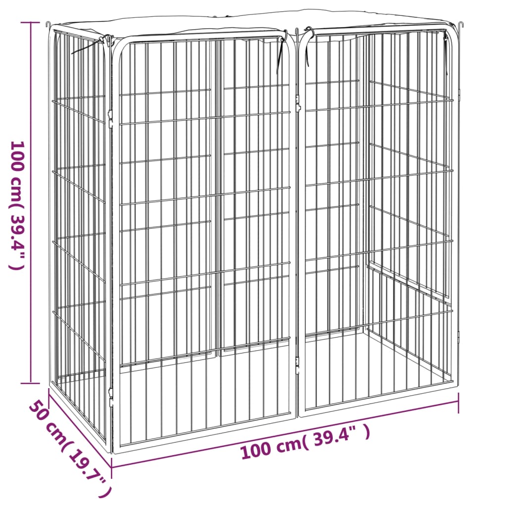 Box Cani a 6 Pannelli Nero 50x100cm Acciaio Verniciato Polvere | homemem39