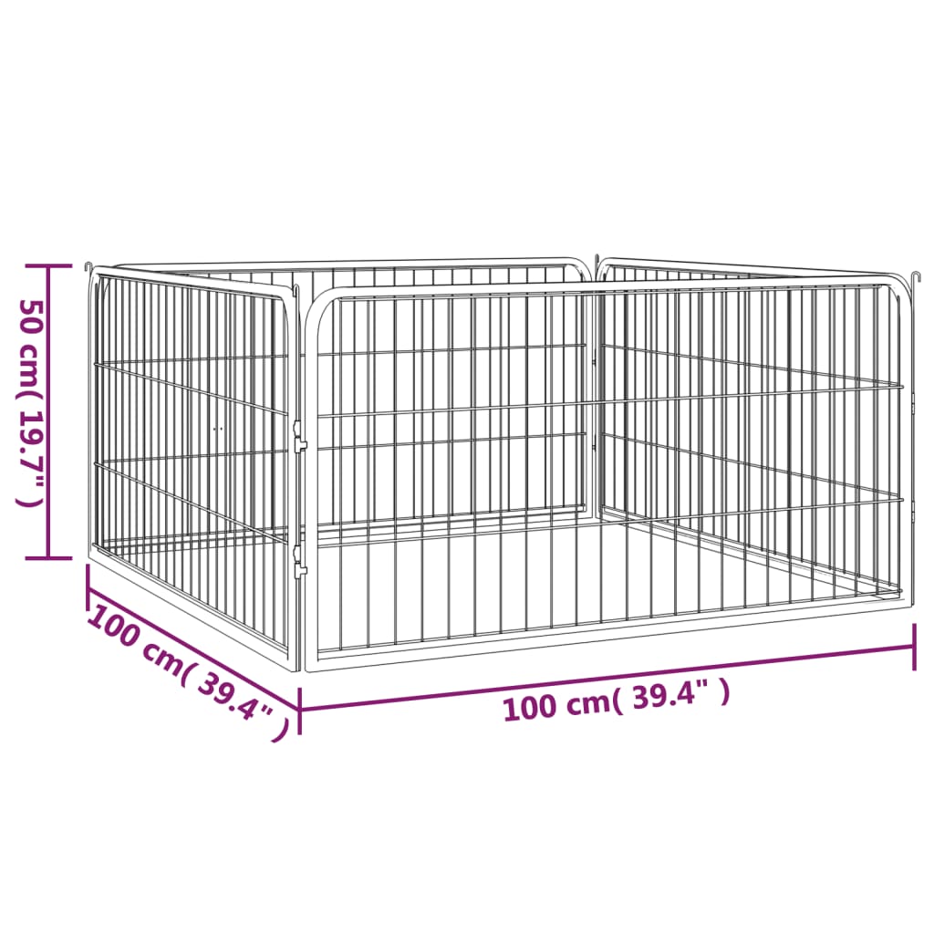 Box Cani a 4 Pannelli Nero 100x50cm Acciaio Verniciato Polvere | homemem39