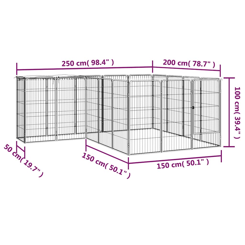 Box Cani 18 Pannelli Nero 50x100 cm Acciaio Verniciato Polvere | homemem39