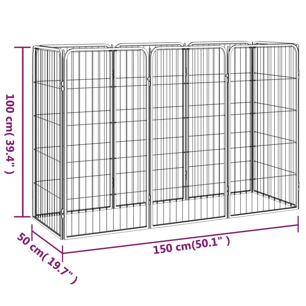 Box Cani 8 Pannelli Nero 50x100 cm Acciaio Verniciato Polvere | homemem39