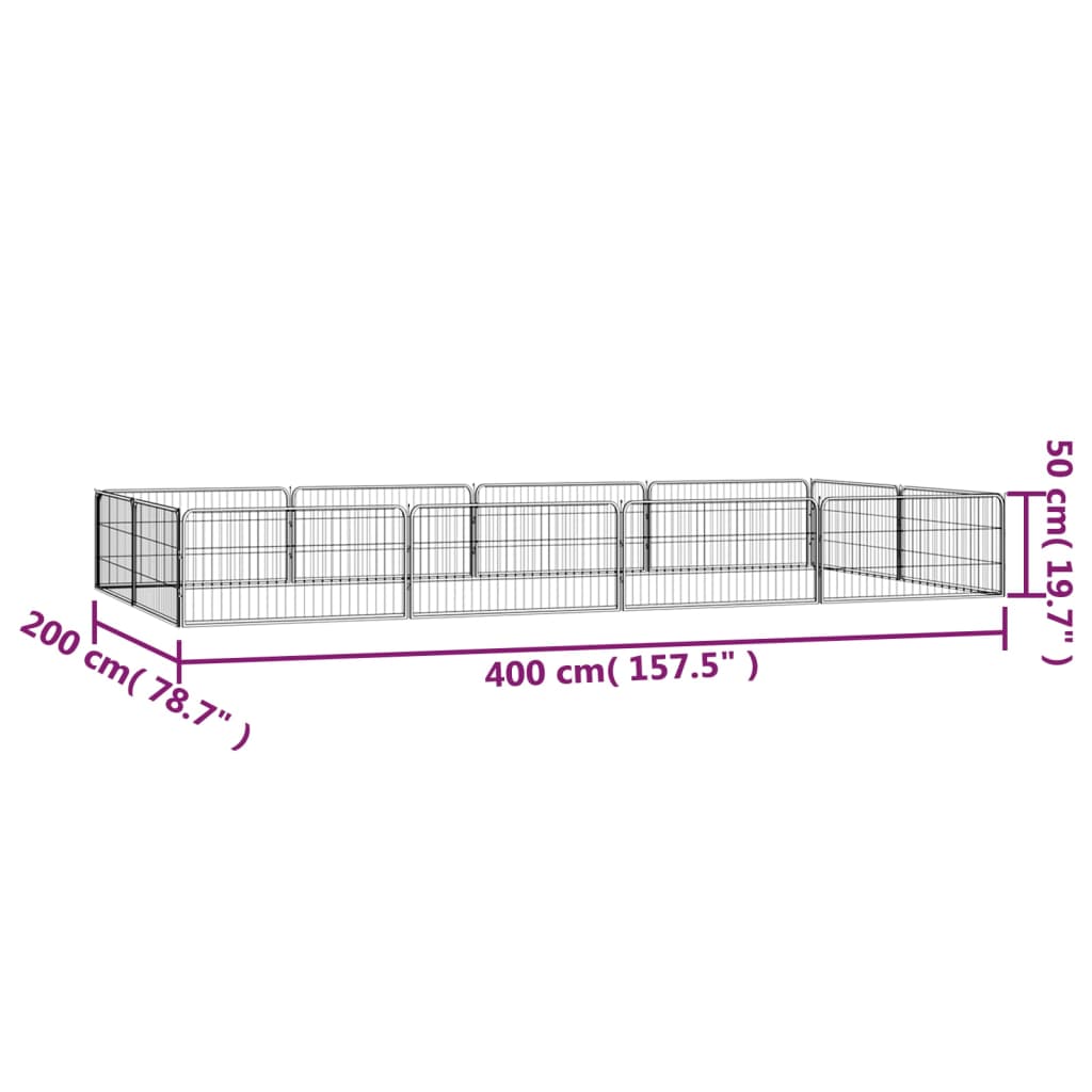 Box Cani 12 Pannelli Nero 100x50 cm Acciaio Verniciato Polvere | homemem39