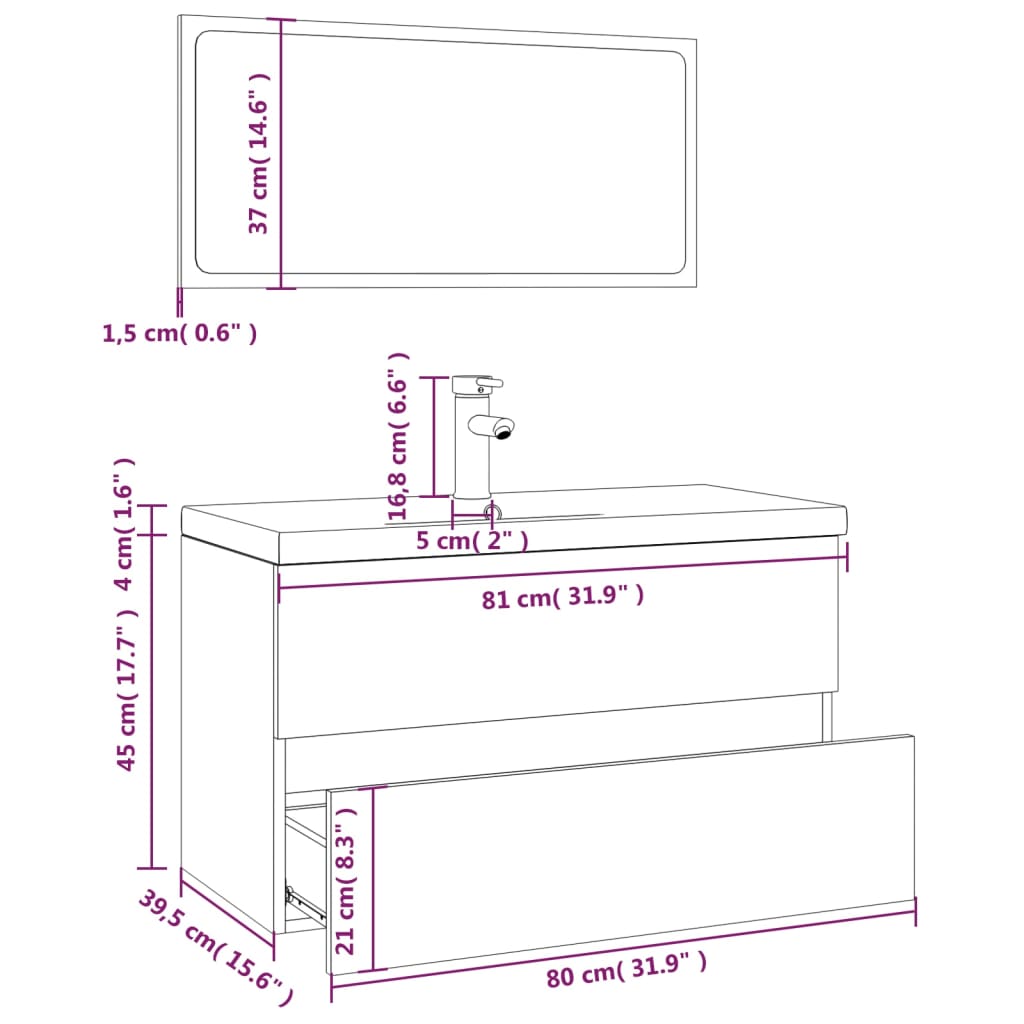 Set di Mobili da Bagno Grigio Sonoma in Legno Multistrato | homemem39