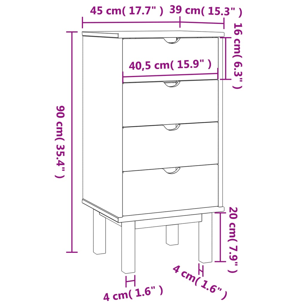 Cassettiera OTTA Marrone e Grigio 45x39x90 cm in Legno di Pino