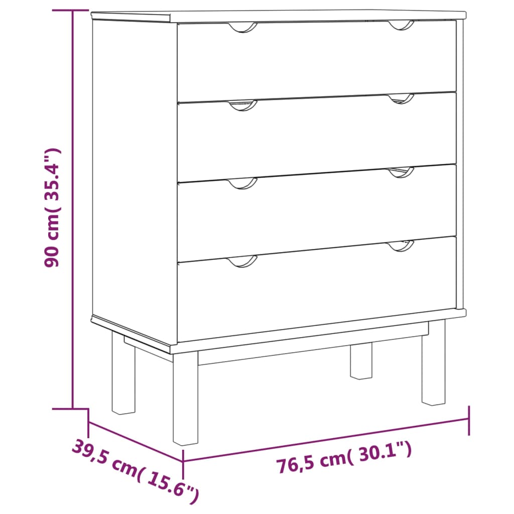 Cassettiera OTTA 76,5x39,5x90 cm in Legno Massello di Pino - homemem39