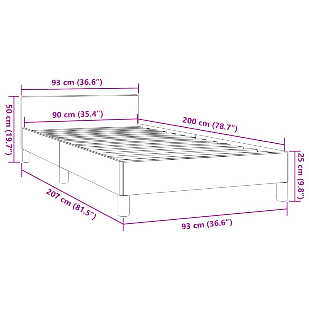 Giroletto con Testiera senza Materasso Grigio 90x200 cm | homemem39
