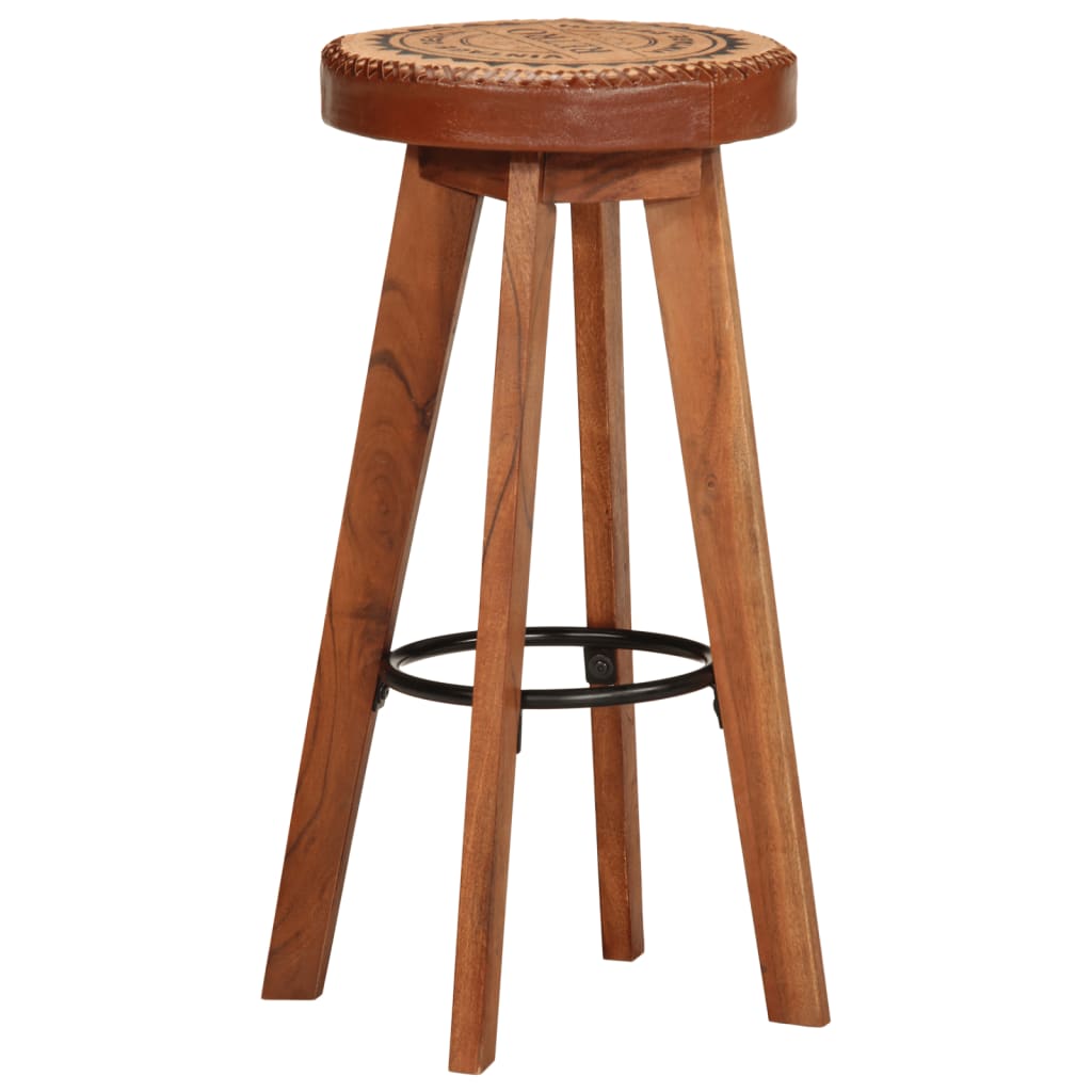 Sgabelli da Bar 2 pz in Vera Pelle e Legno Massello di Acacia - homemem39