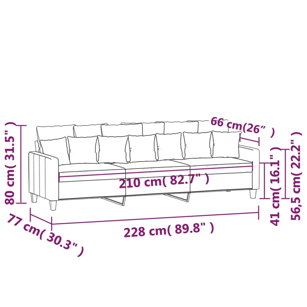 Divano a 3 Posti Grigio Chiaro 210 cm in Tessuto | homemem39