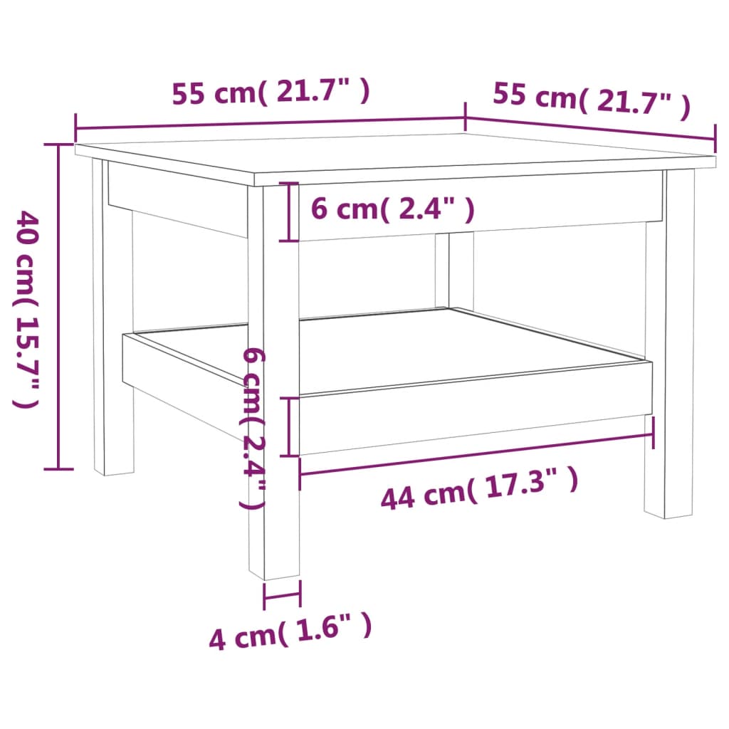 Tavolino da Salotto ambra 55x55x40 cm Legno Massello di Pino | homemem39