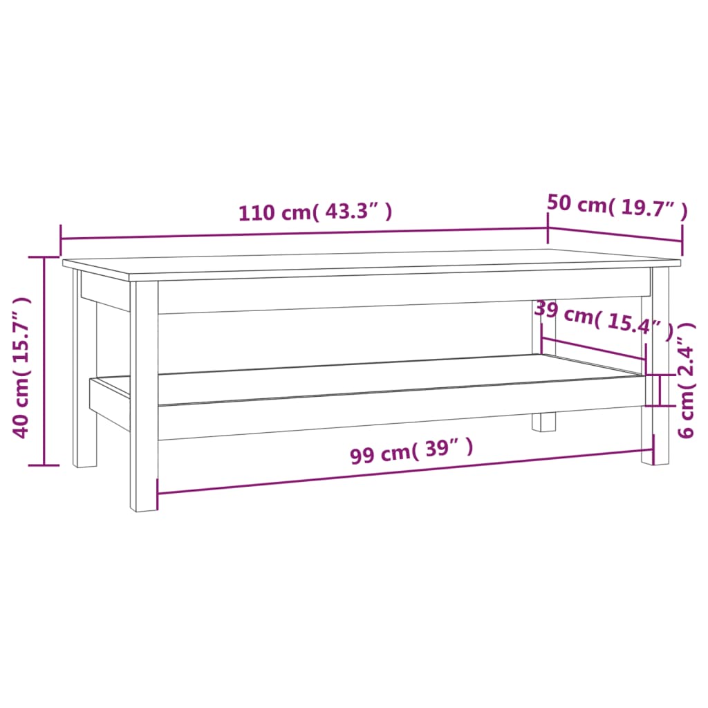 Tavolino da Salotto ambra 110x50x40 cm Legno Massello di Pino | homemem39
