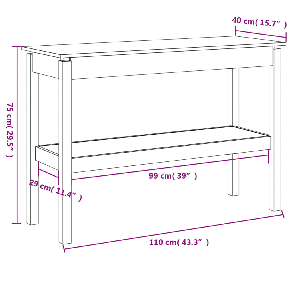 Tavolo Consolle 110x40x75 cm in Legno Massello di Pino - homemem39