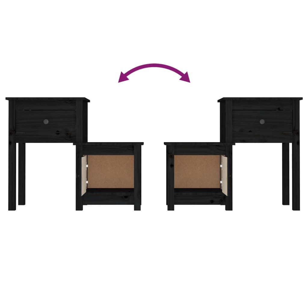 Comodino Nero 79,5x38x65,5 cm in Legno Massello di Pino - homemem39