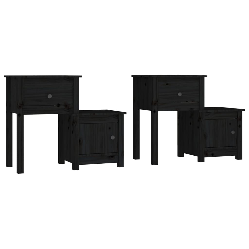 Comodini 2 pz Neri 79,5x38x65,5 cm in Legno Massello di Pino - homemem39