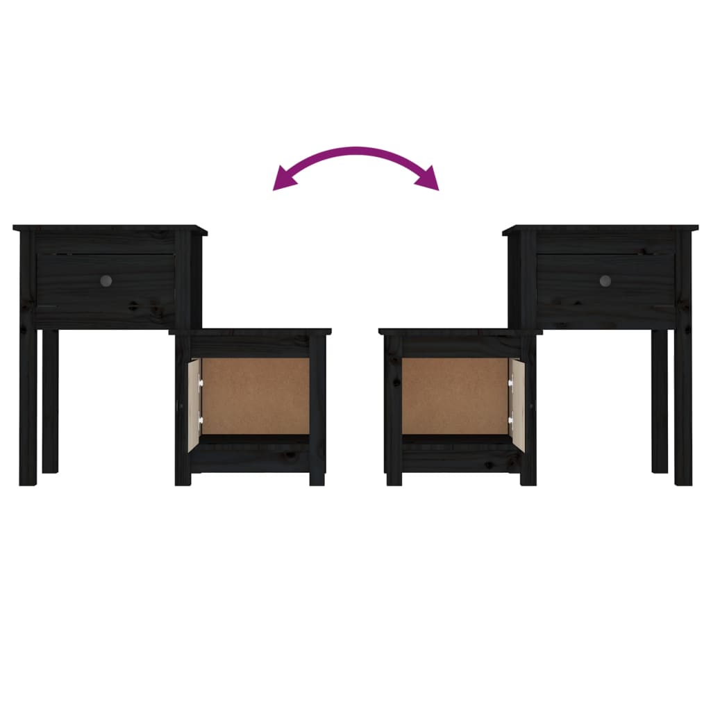 Comodini 2 pz Neri 79,5x38x65,5 cm in Legno Massello di Pino - homemem39
