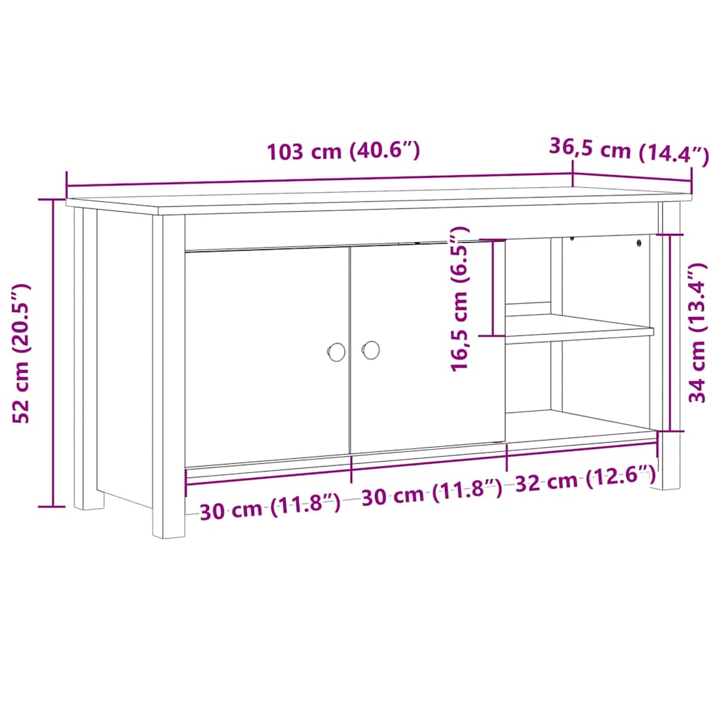 Mobile Porta TV Bianco 103x36,5x52 cm in Legno Massello di Pino