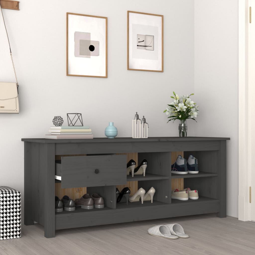 Scarpiera Grigia 110x38x45,5 cm in Legno Massello di Pino - homemem39