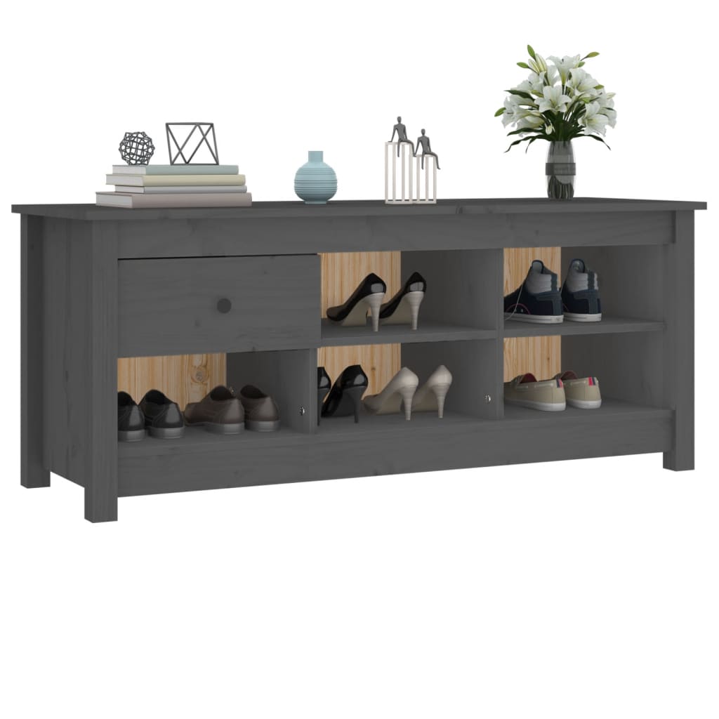 Scarpiera Grigia 110x38x45,5 cm in Legno Massello di Pino - homemem39
