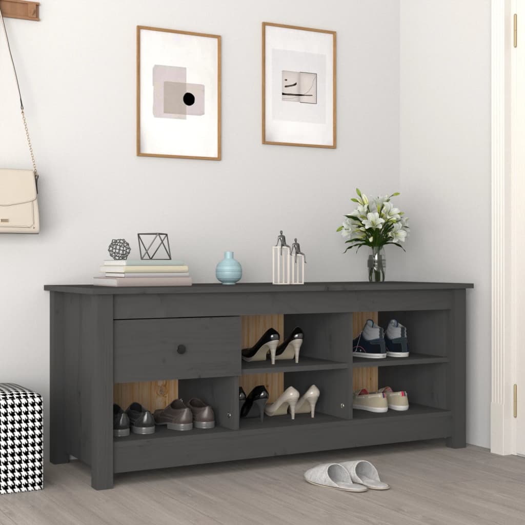 Scarpiera Grigia 110x38x45,5 cm in Legno Massello di Pino - homemem39