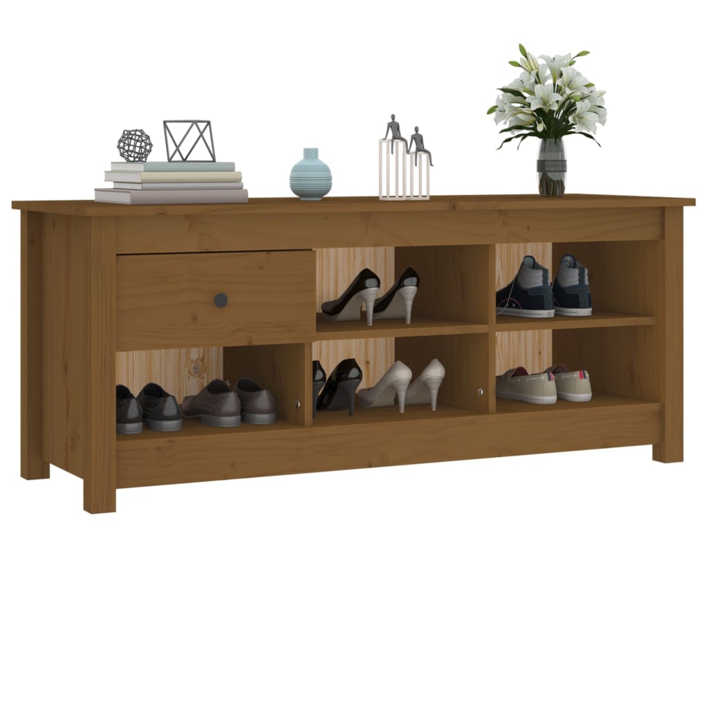 Scarpiera Marrone Ambra 110x38x45,5cm in Legno Massello di Pino - homemem39