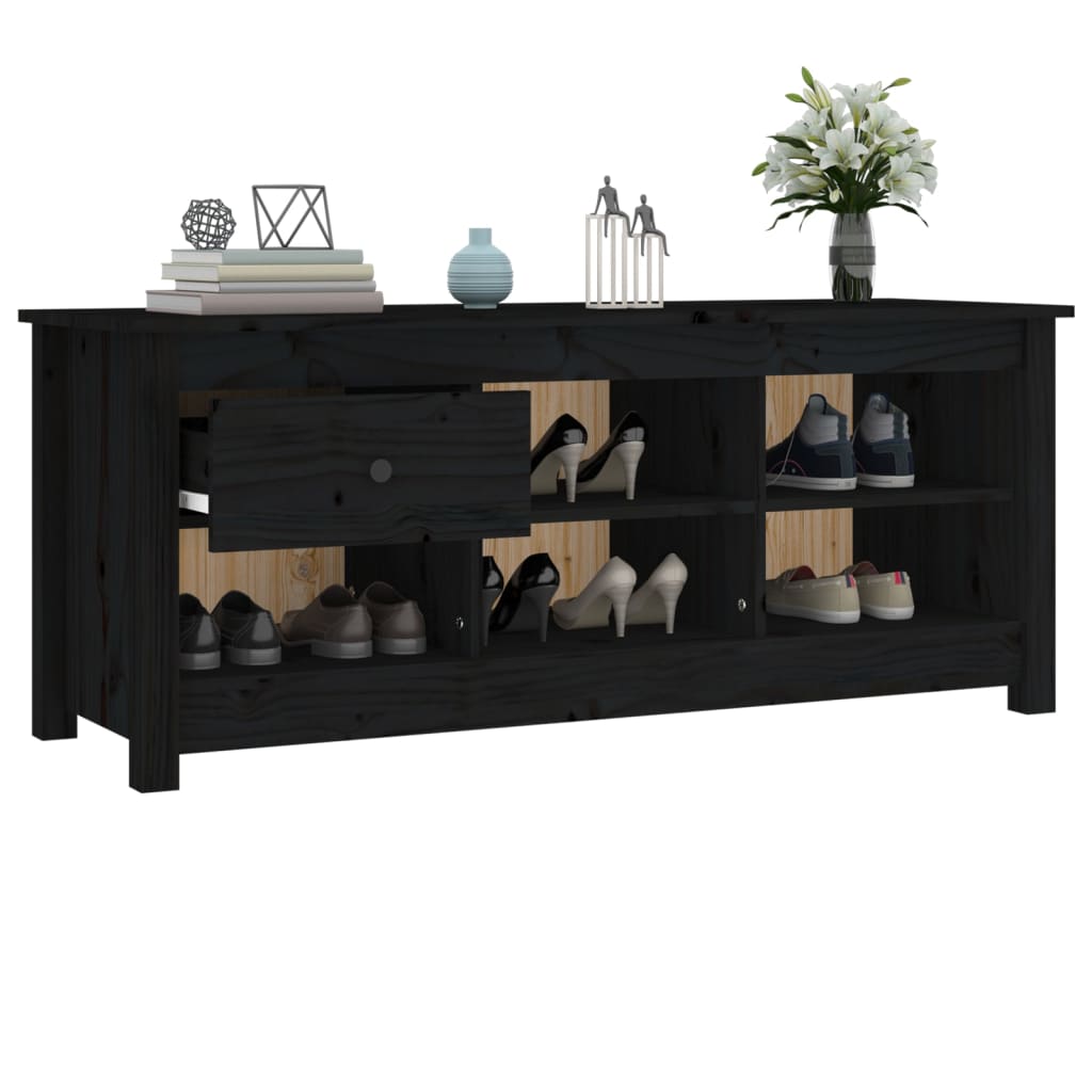 Scarpiera Nera 110x38x45,5 cm in Legno Massello di Pino - homemem39