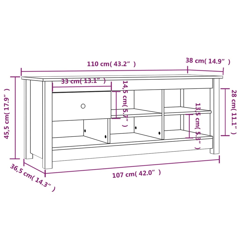 Scarpiera Nera 110x38x45,5 cm in Legno Massello di Pino - homemem39