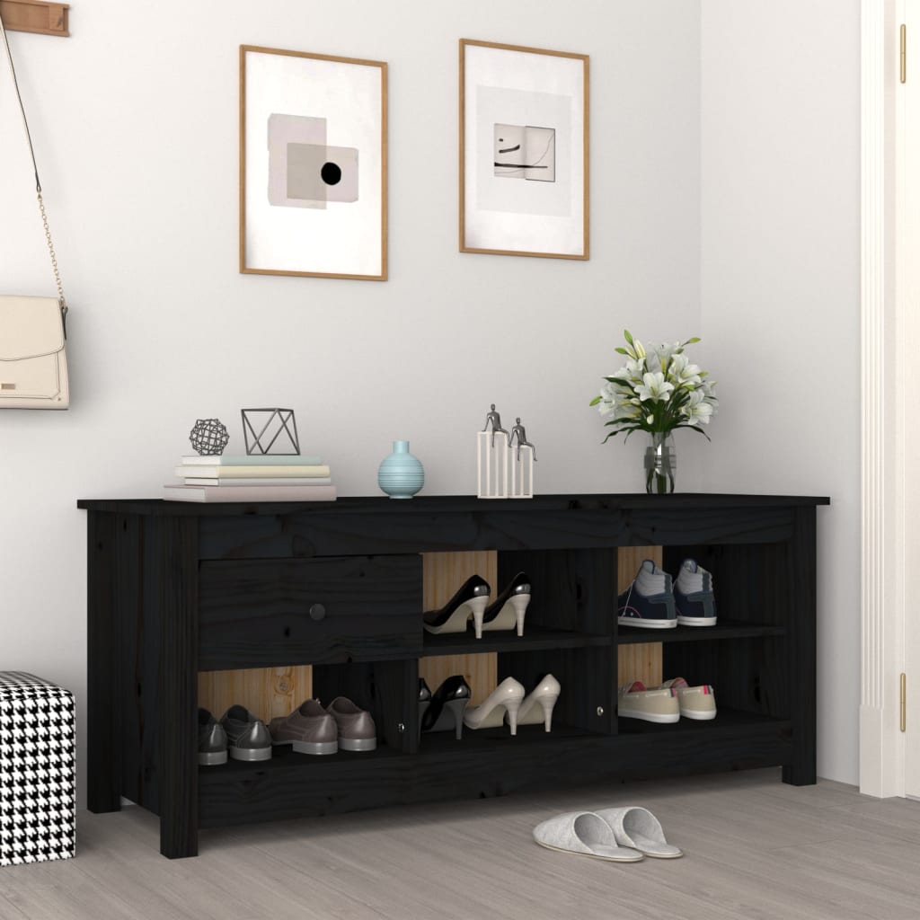 Scarpiera Nera 110x38x45,5 cm in Legno Massello di Pino - homemem39
