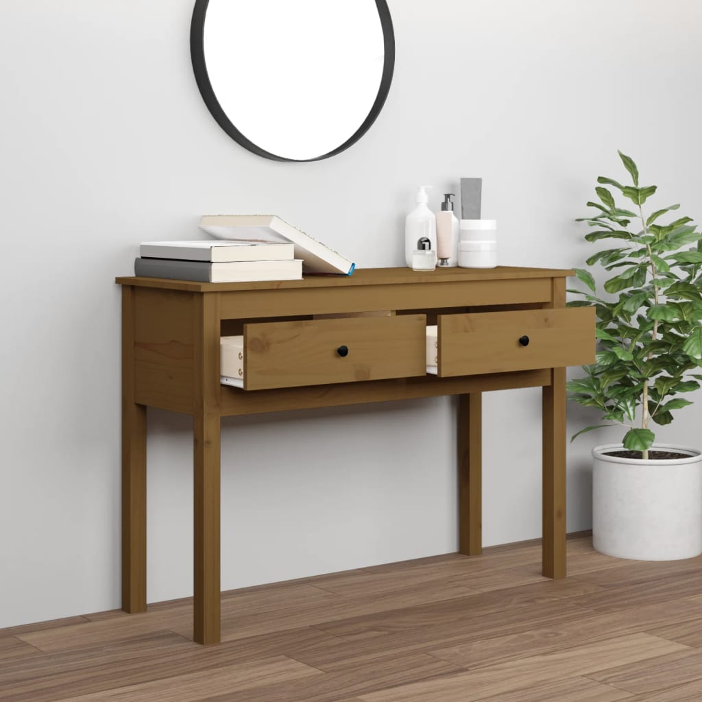 Tavolo Consolle Ambrato 100x35x75 cm in Legno Massello di Pino - homemem39