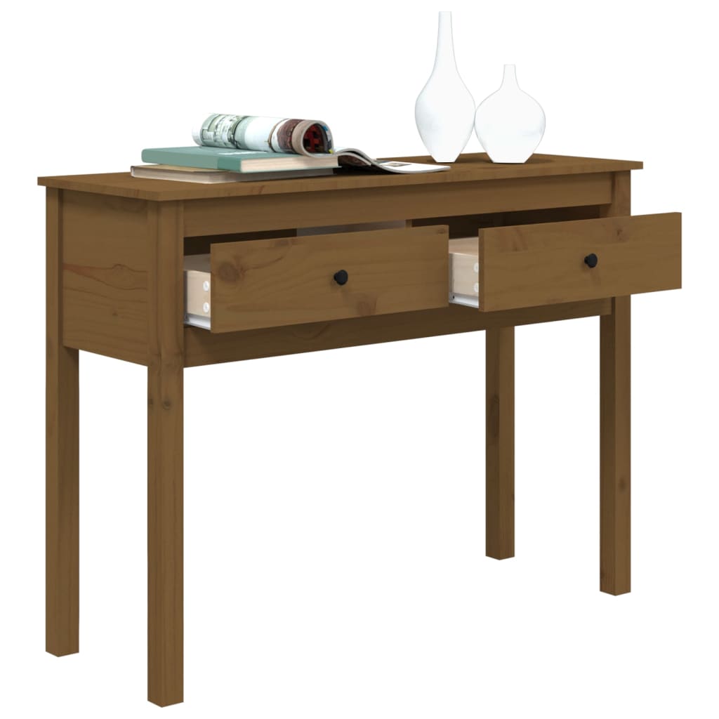 Tavolo Consolle Ambrato 100x35x75 cm in Legno Massello di Pino - homemem39