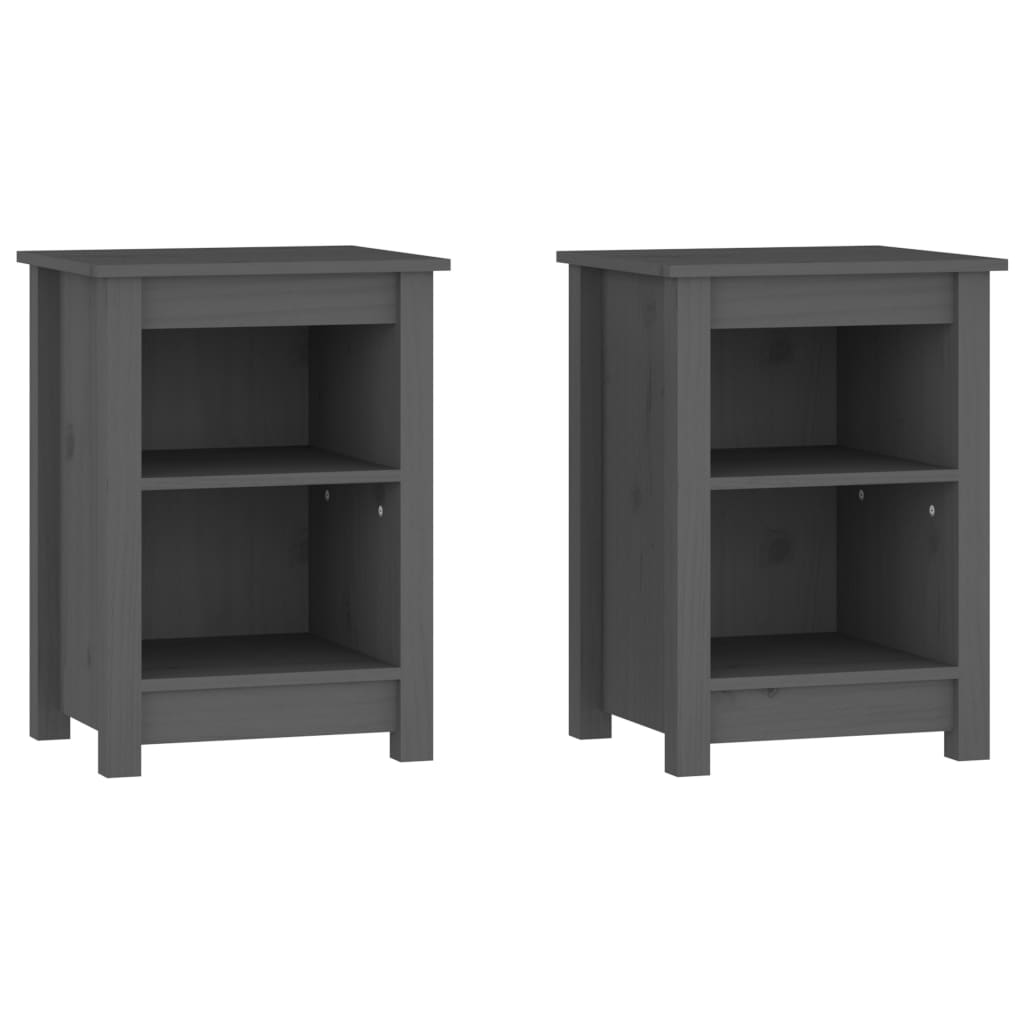 Comodini 2 pz Grigi 40x35x55 cm in Legno Massello di Pino - homemem39