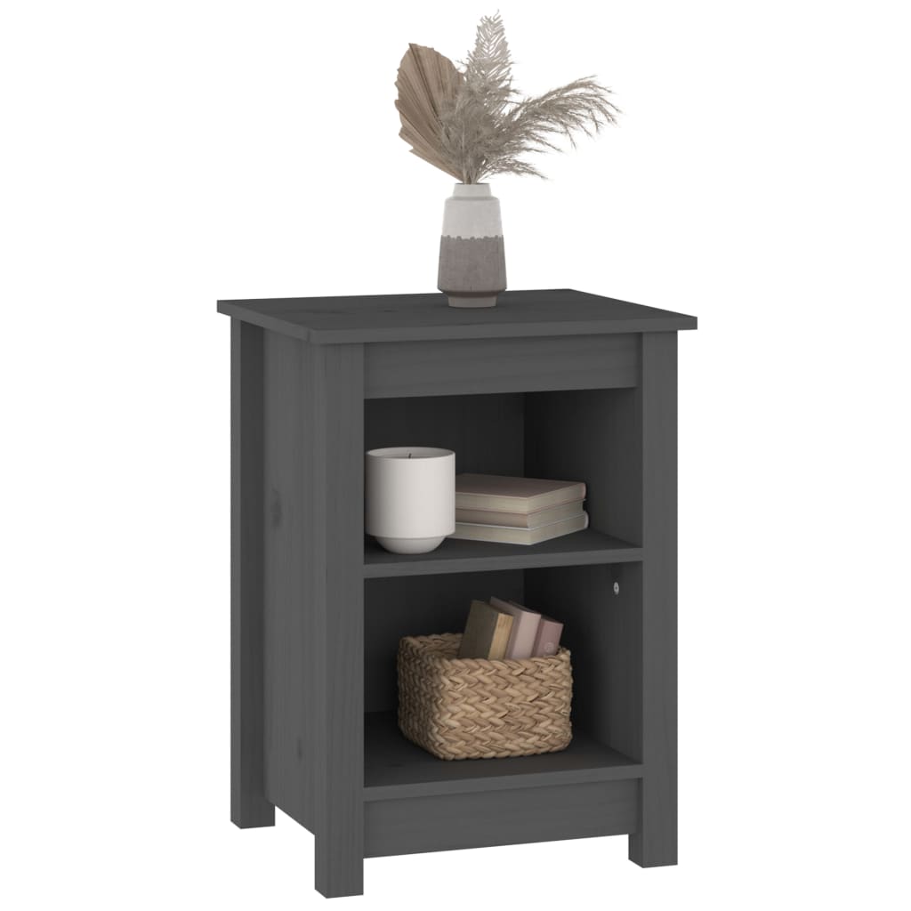 Comodini 2 pz Grigi 40x35x55 cm in Legno Massello di Pino - homemem39