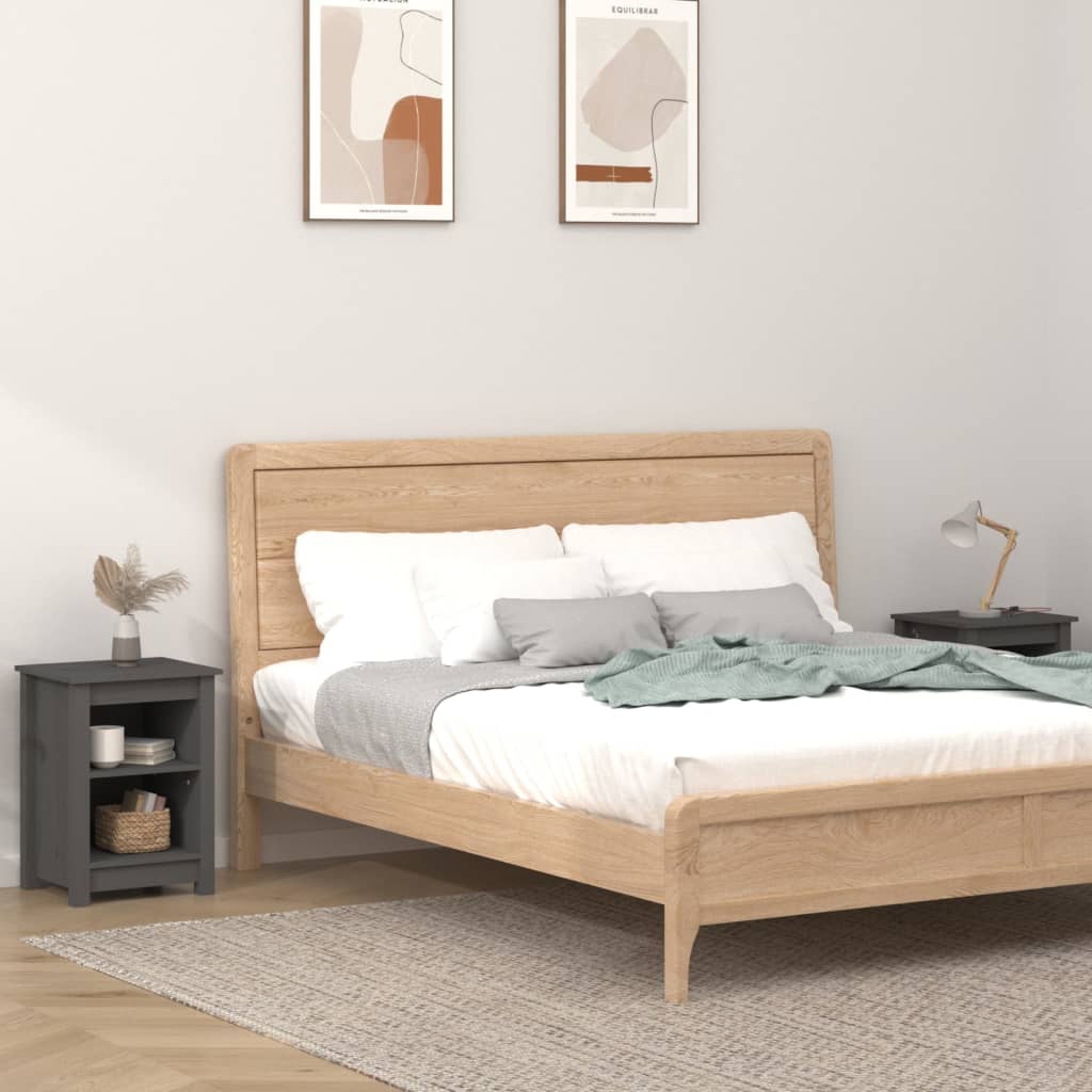 Comodini 2 pz Grigi 40x35x55 cm in Legno Massello di Pino - homemem39