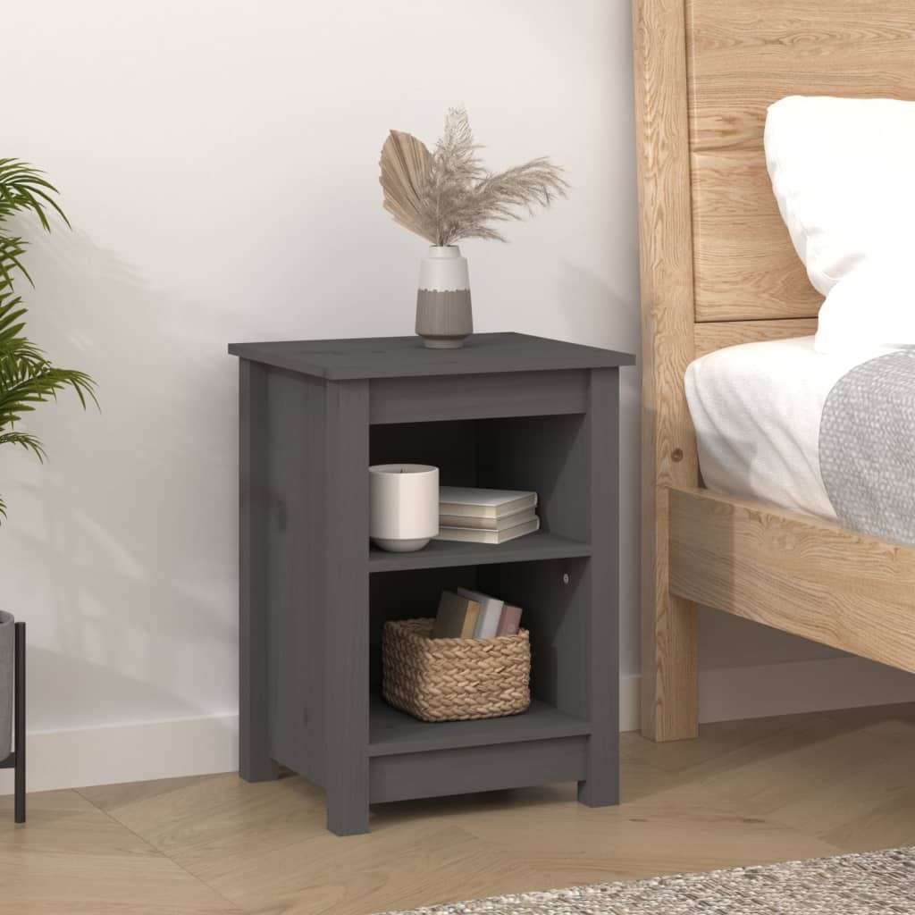 Comodini 2 pz Grigi 40x35x55 cm in Legno Massello di Pino - homemem39