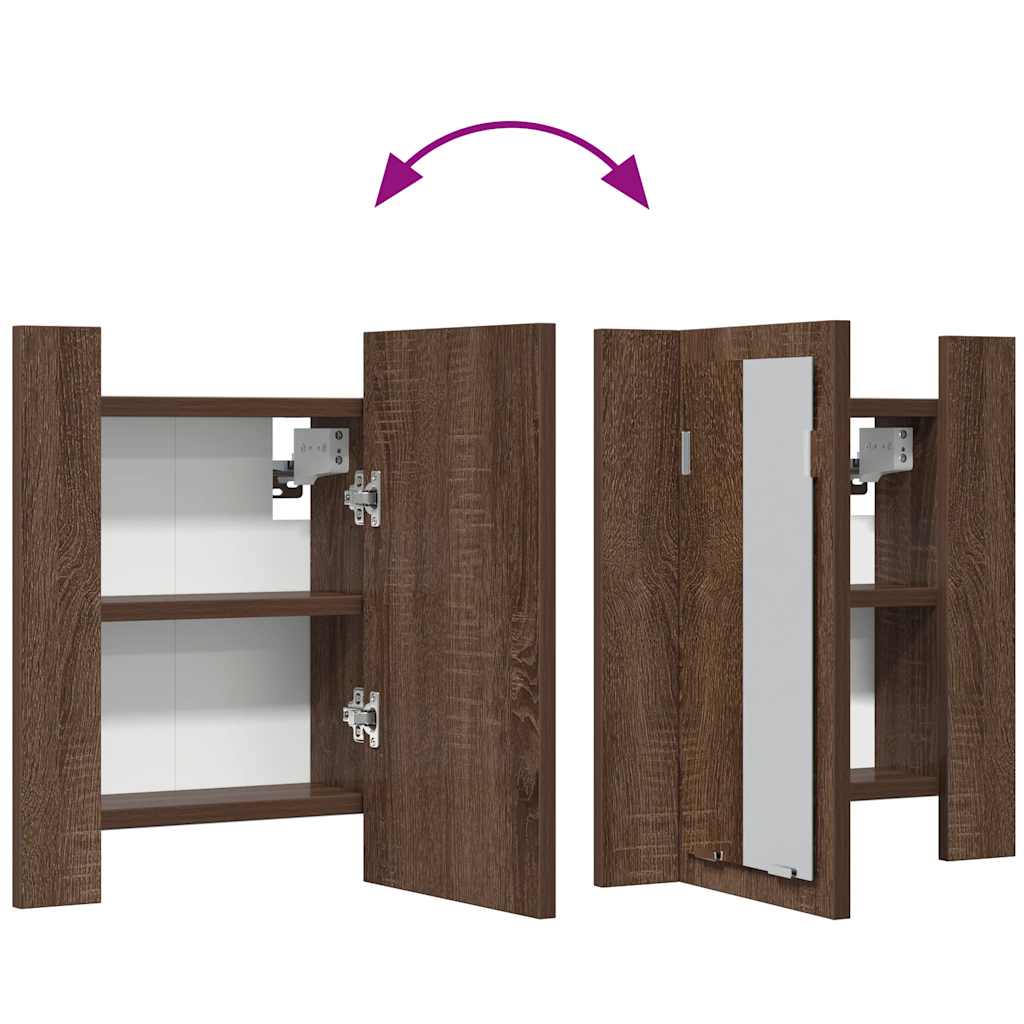 Mobile Bagno Specchio LED Rovere Marrone 40x12x45cm Multistrato | homemem39