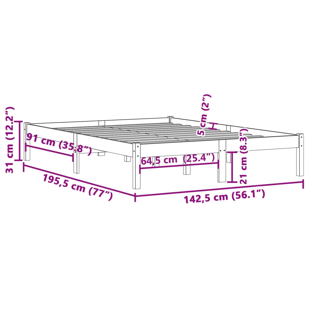 Giroletto senza Materasso 135x190 cm in Legno di Pino Full | homemem39