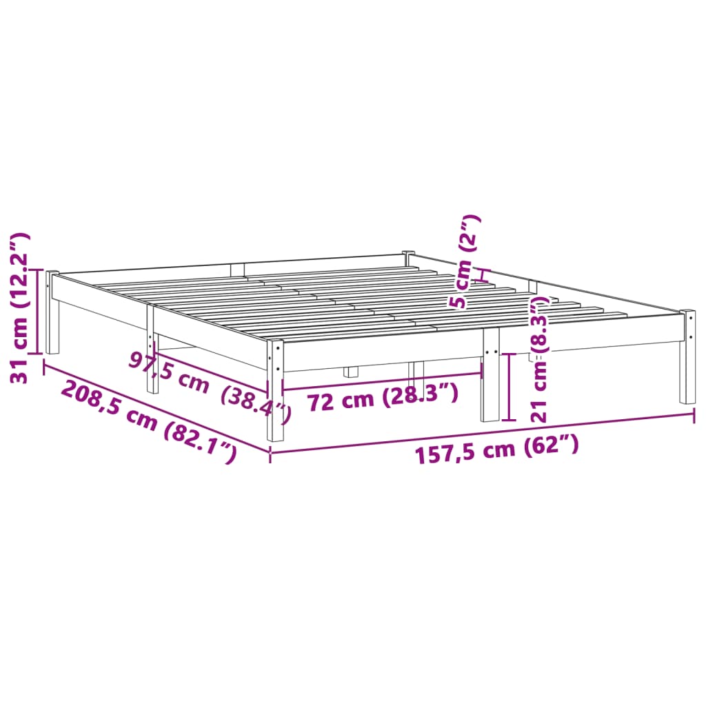 Giroletto senza Materasso 152x203 cm in Legno di Pino Queen | homemem39