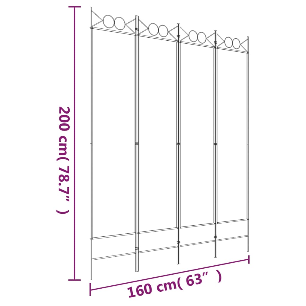 Divisorio a 4 Pannelli Bianco 160x200 cm Tessuto - homemem39